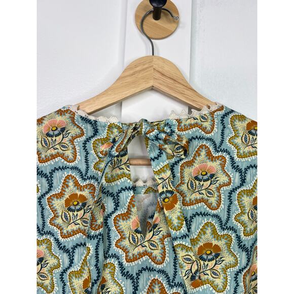 NEW Hunter Bell Puff Sleeves Peplum Cotton Lenny Tea Time Floral Top Blouse - Picture 6 of 9